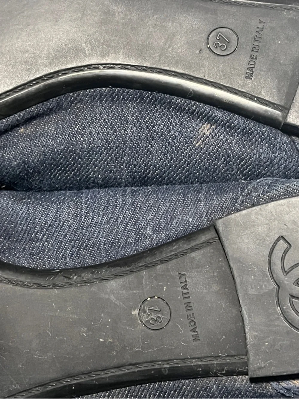 CHANEL Dark Navy Denim Ballet Flats